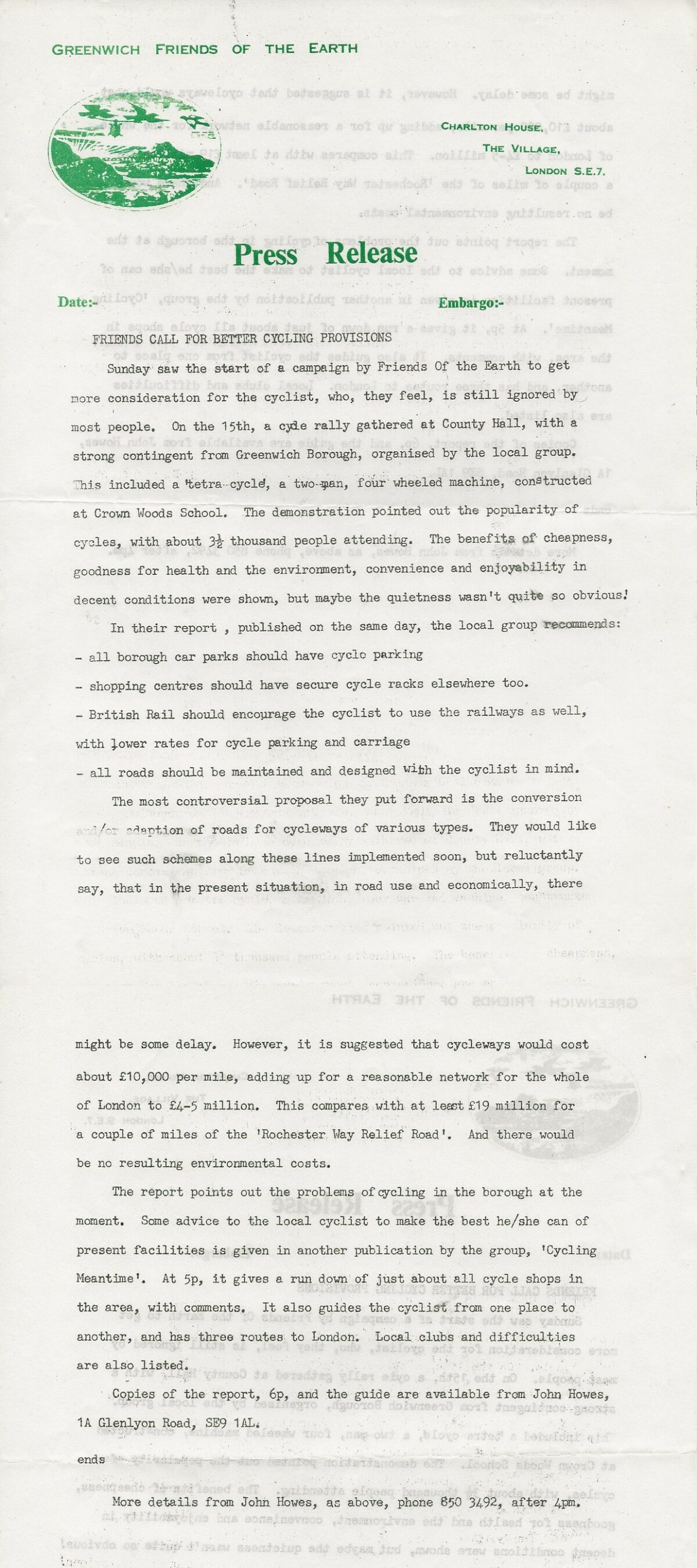 Early London cycle campaign John Howes